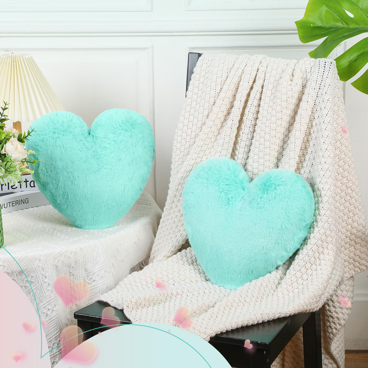 Marsui 2 Pcs Heart Pillows, Royal Purple, 11.81 x 11.02 Inch