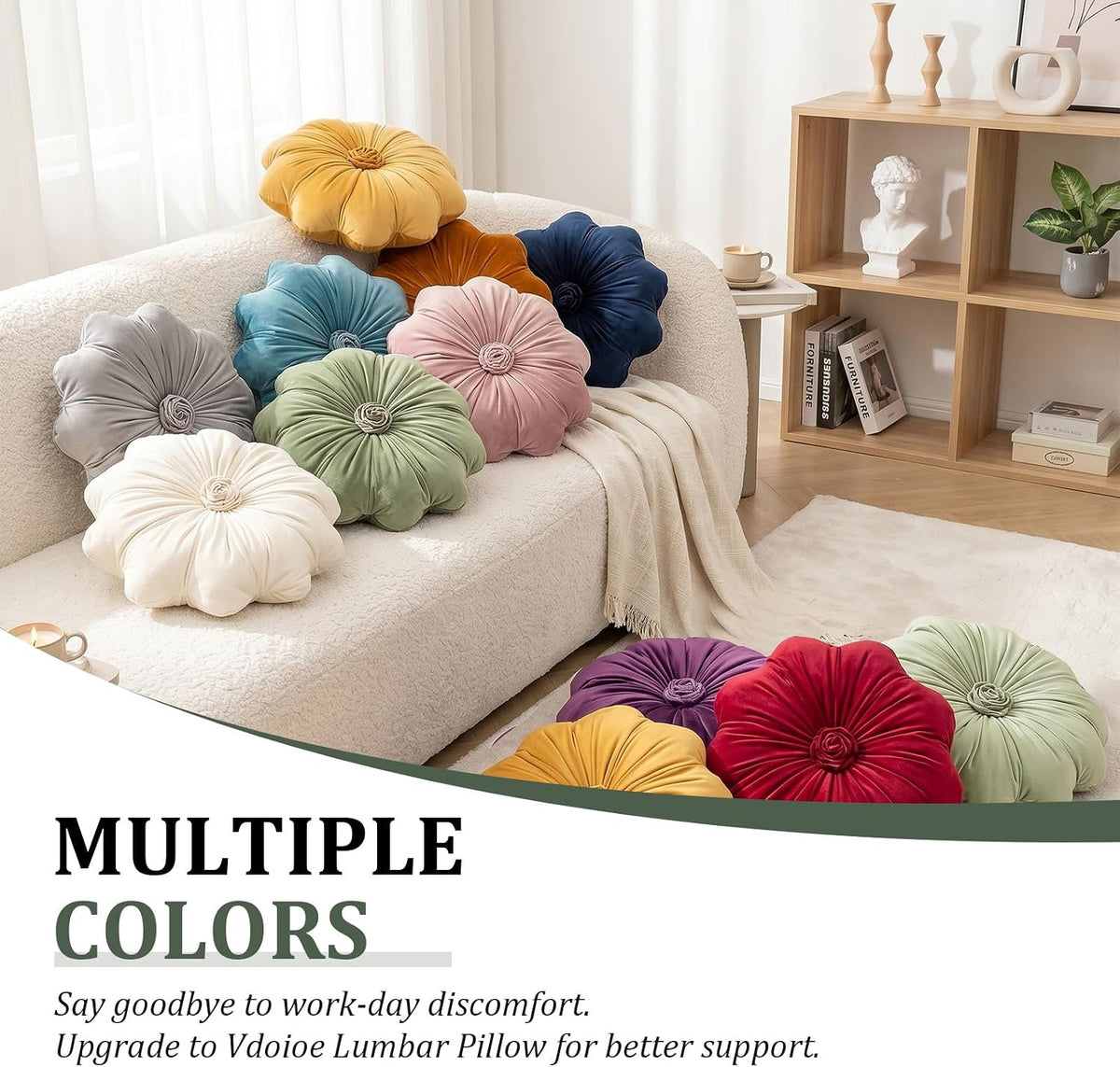 Flower Pillow,Olive Green Round Throw Pillows 15.7"