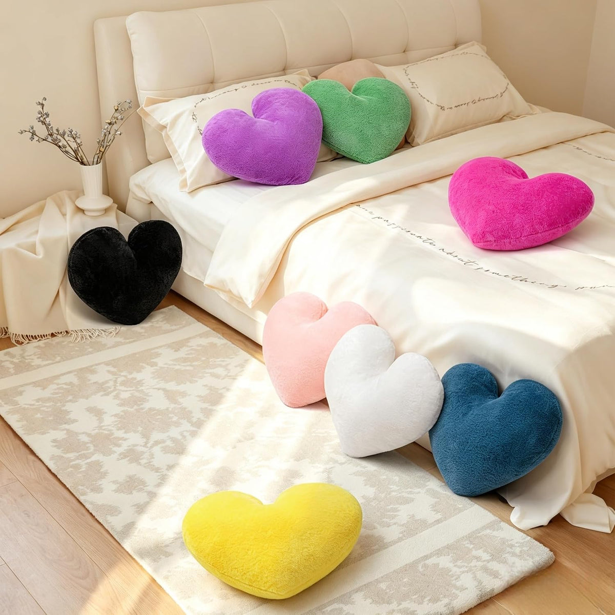 2 Pcs Black Heart Pillow 16" Fluffy Decorative Throw Pillows for Couch Bed