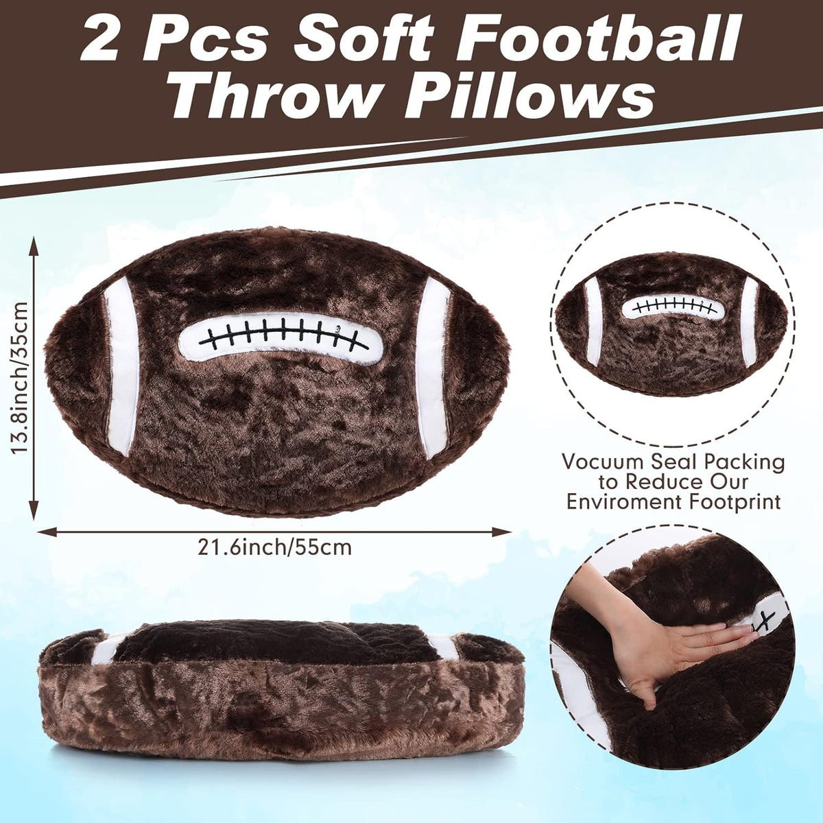 Jetec 2 Pcs Football Plush Pillow Toy 14" Fluffy Football Room Decor