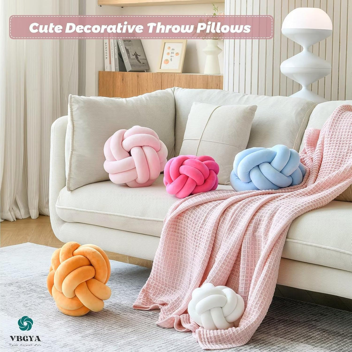 Knot Pillow Ball, Soft Home Decorative Throw Pillows Cushion, Round Changeability Knotted Pillows, Modern Home Handmade Cushions for Bedroom, Sofa, Couch (8 Inch, White)