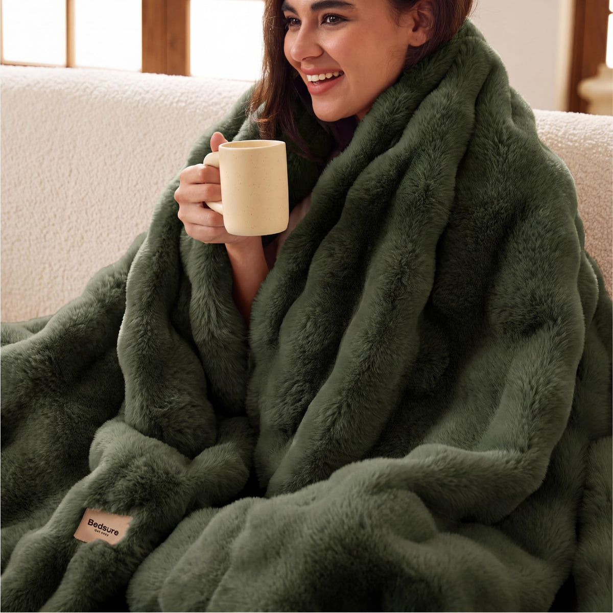 Bedsure Fluffy Bubble Faux Fur Throw XL Blanket, 50"x70", Tie-dye Taupe
