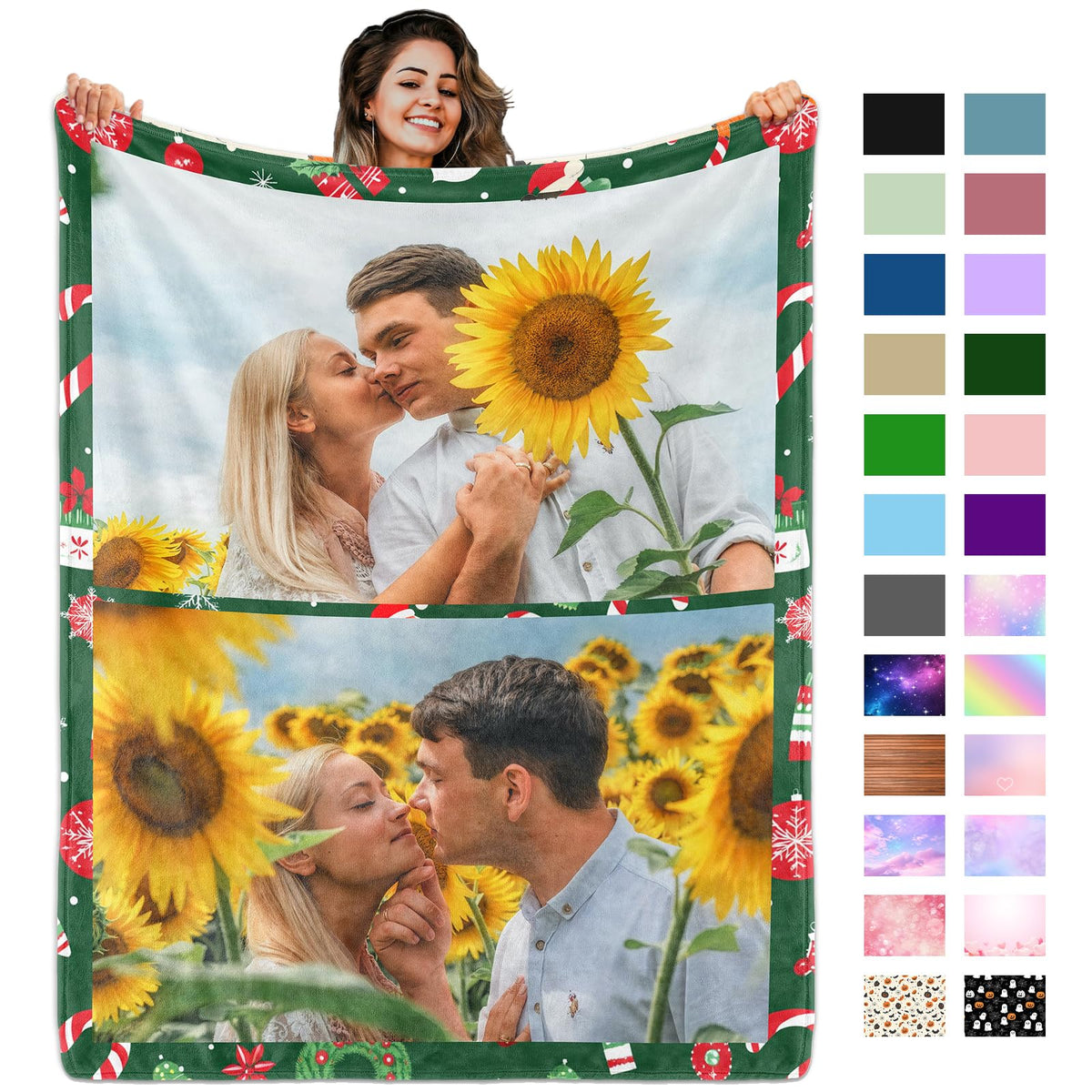 Custom Blanket with Picture Text, Personalized 1 Photo Blanket, HD Printing Customized Flannel Throw Blanket Gifts for Mom Dad Couple Girlfriend Boyfriend Wife Husband