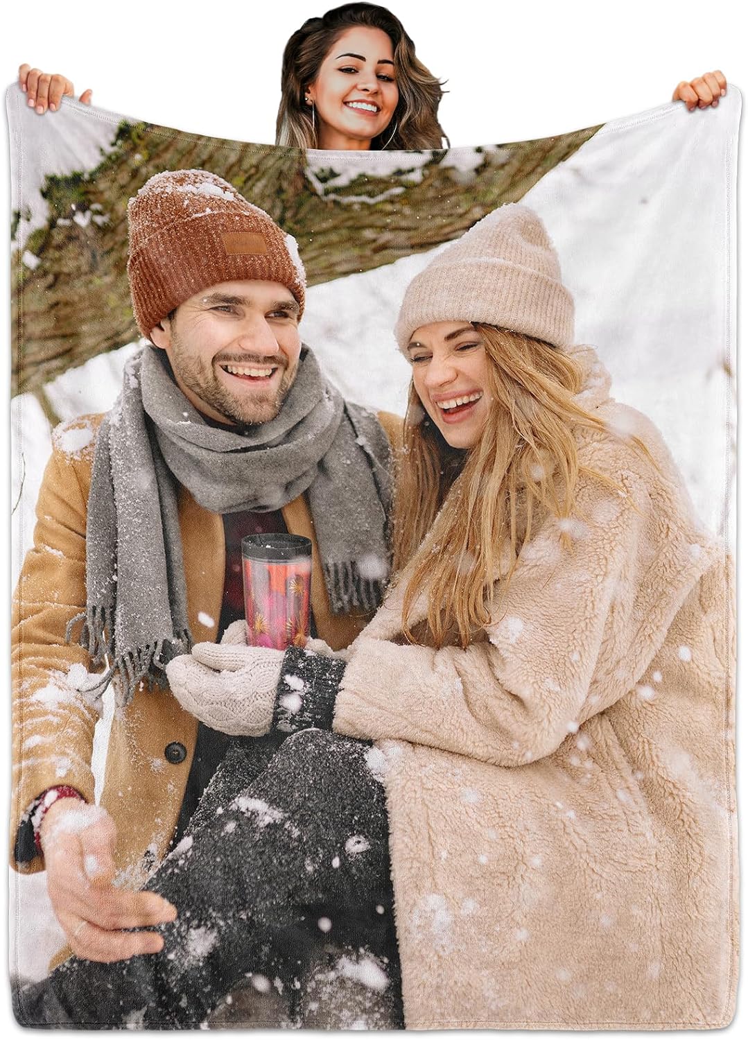Custom Blanket with Picture Text, Personalized 1 Photo Blanket, HD Printing Customized Flannel Throw Blanket Gifts for Mom Dad Couple Girlfriend Boyfriend Wife Husband