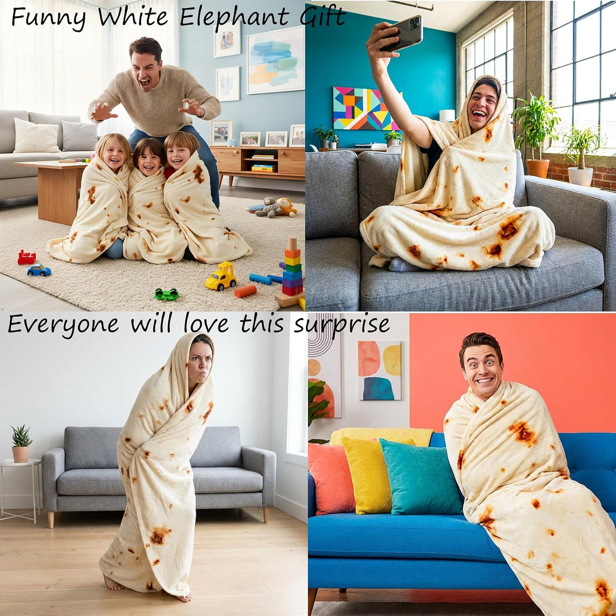 LetsFunny Burrito Tortilla Throw Blanket, Funny Realistic Food Blanket,47in