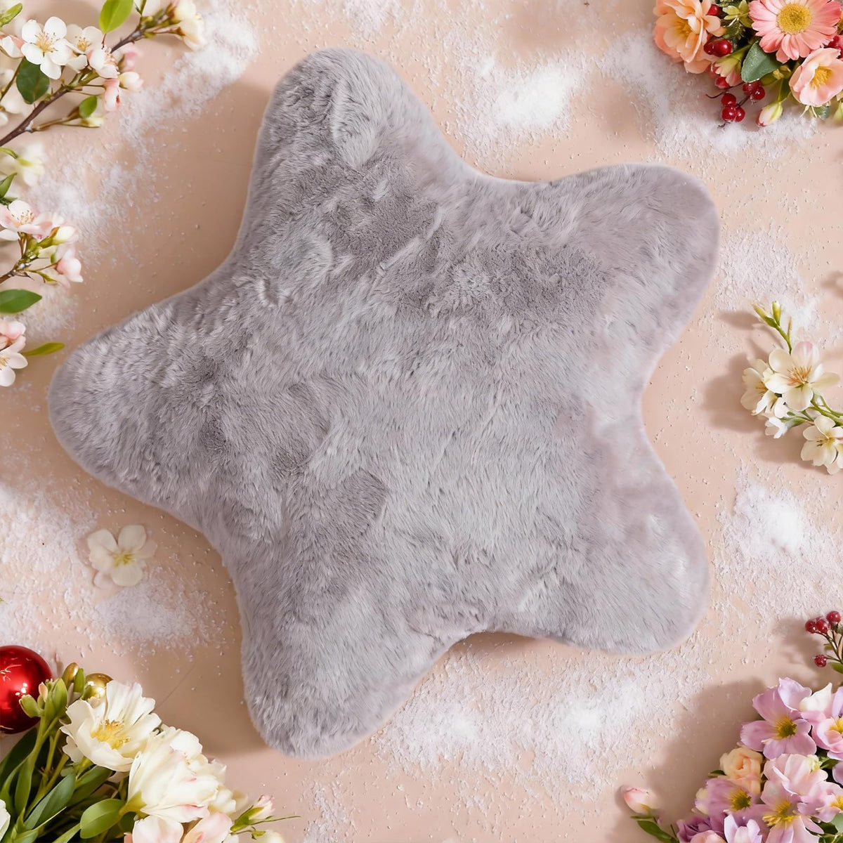 YRXRUS Star Pillows, Light Blue Star Shaped Pillow, Decorative Throw Pillow Gifts, Cute Plush Room Decor, Fluffy Faux Rabbit Fur 14"x14"Pillows for Living Bedroom