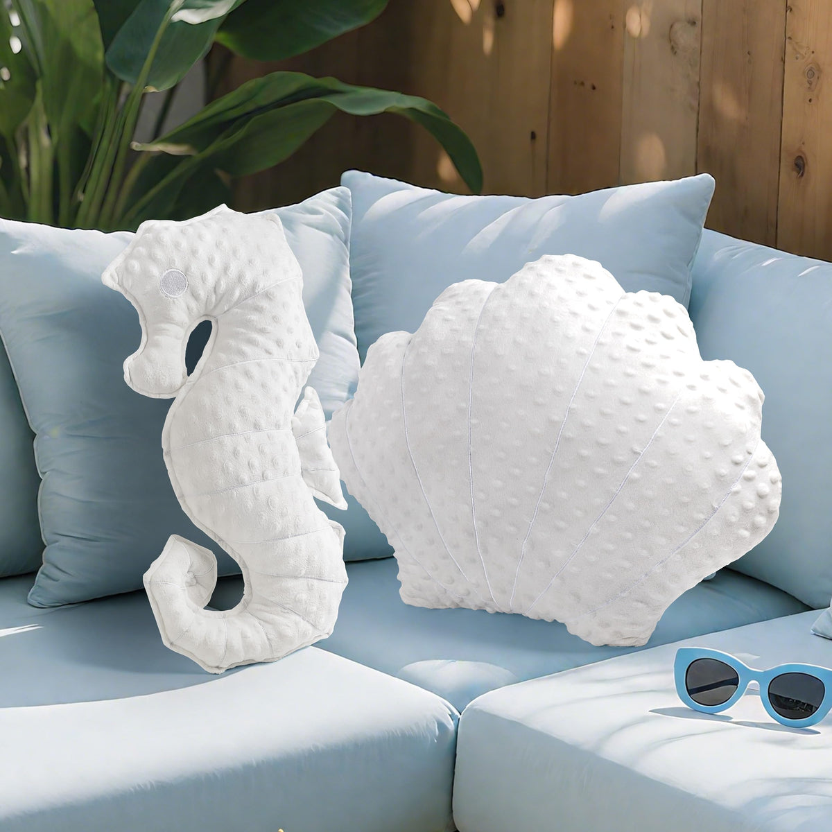 AELS Coastal Throw Pillows Set of 3, Starfish Shell Seahorse Pillows, Beach Ocean Nautical Themed Smooth Soft Minky Decorative Throw Pillows, Cute Pillow for Couch Sofa Bed Living Room Bedroom, White