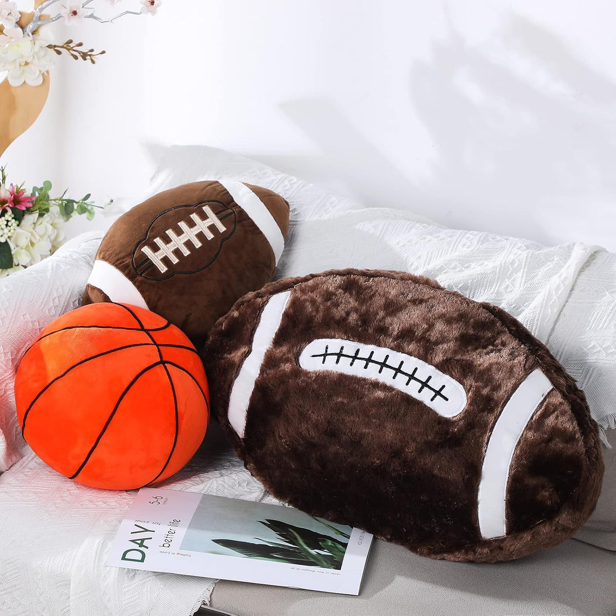 Jetec 2 Pcs Football Plush Pillow Toy 14" Fluffy Football Room Decor