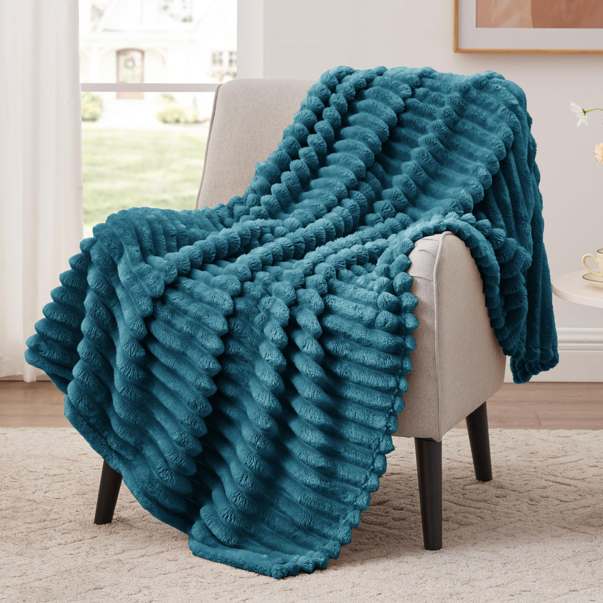 EXQ Home Stripe Jacquard Throw Blanket Light Purple for Couch Gentle Soft