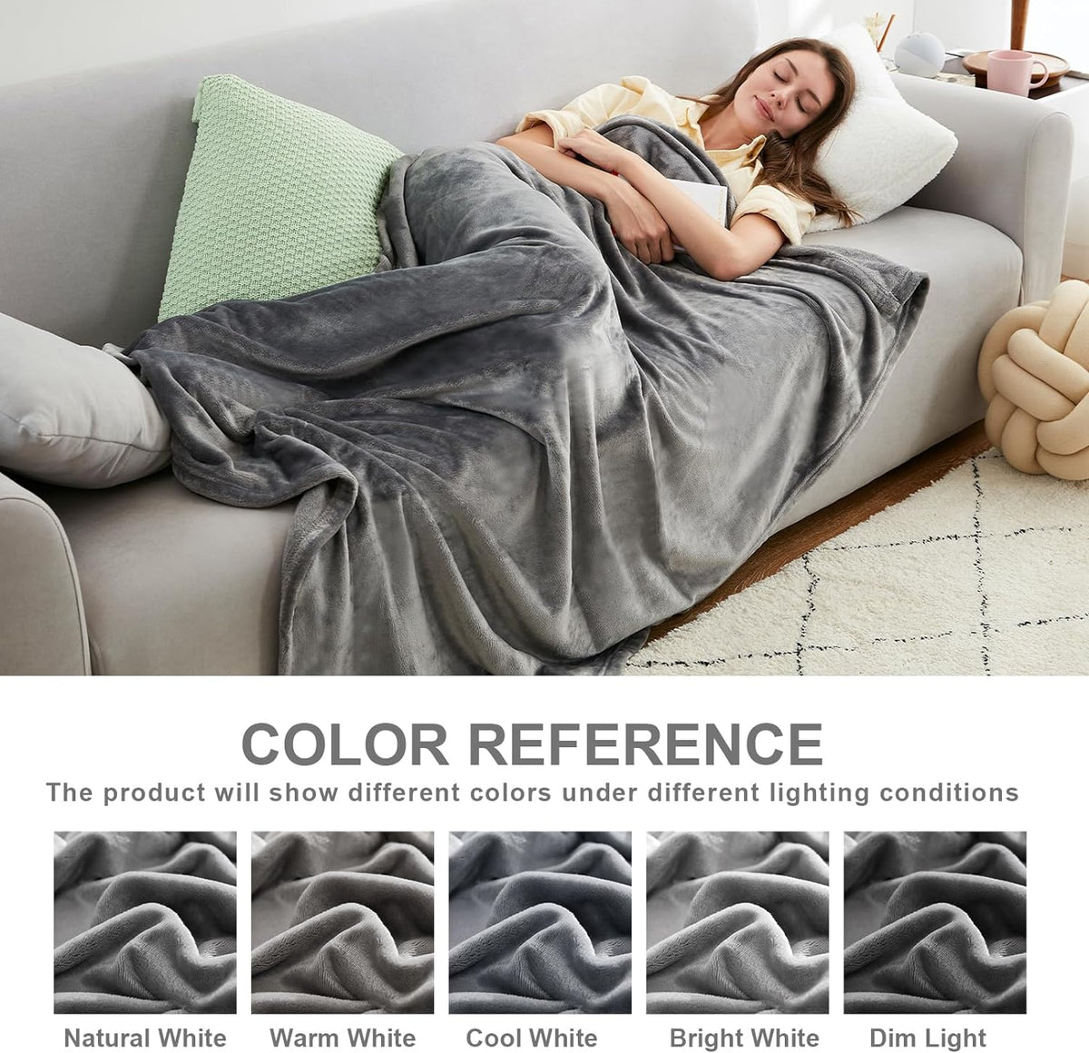 Hansleep Queen Grey Fleece Blanket, Soft Flannel Bed Blanket