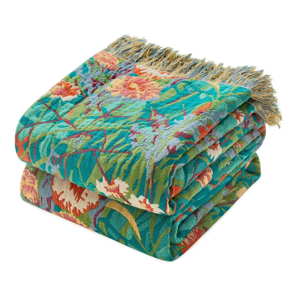 MSGKV Boho Throw Blanket 50"x60" Cotton Throw for Couch Sofa, Floral Quilt