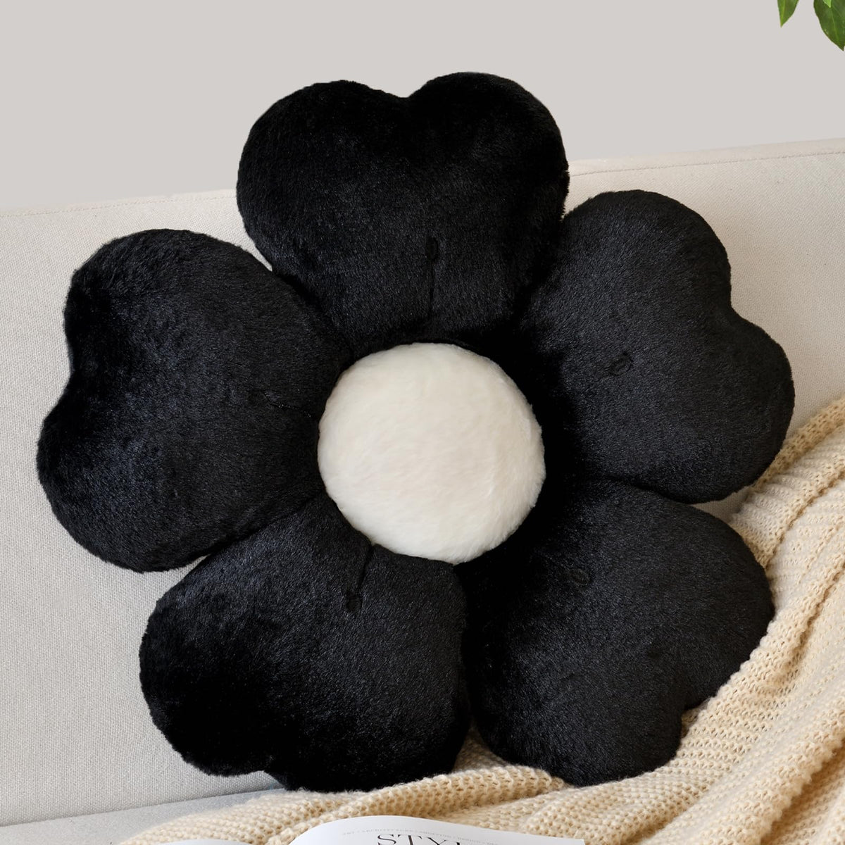 Flower Shaped Pillow, Cute Decorative Throw Pillow with Soft Artificial Rabbit Fur for Couch Bed Chair Floor, Flower Pillows Seating Cushions with Room Décor for Bedroom Living Room (14.9" Lavender)