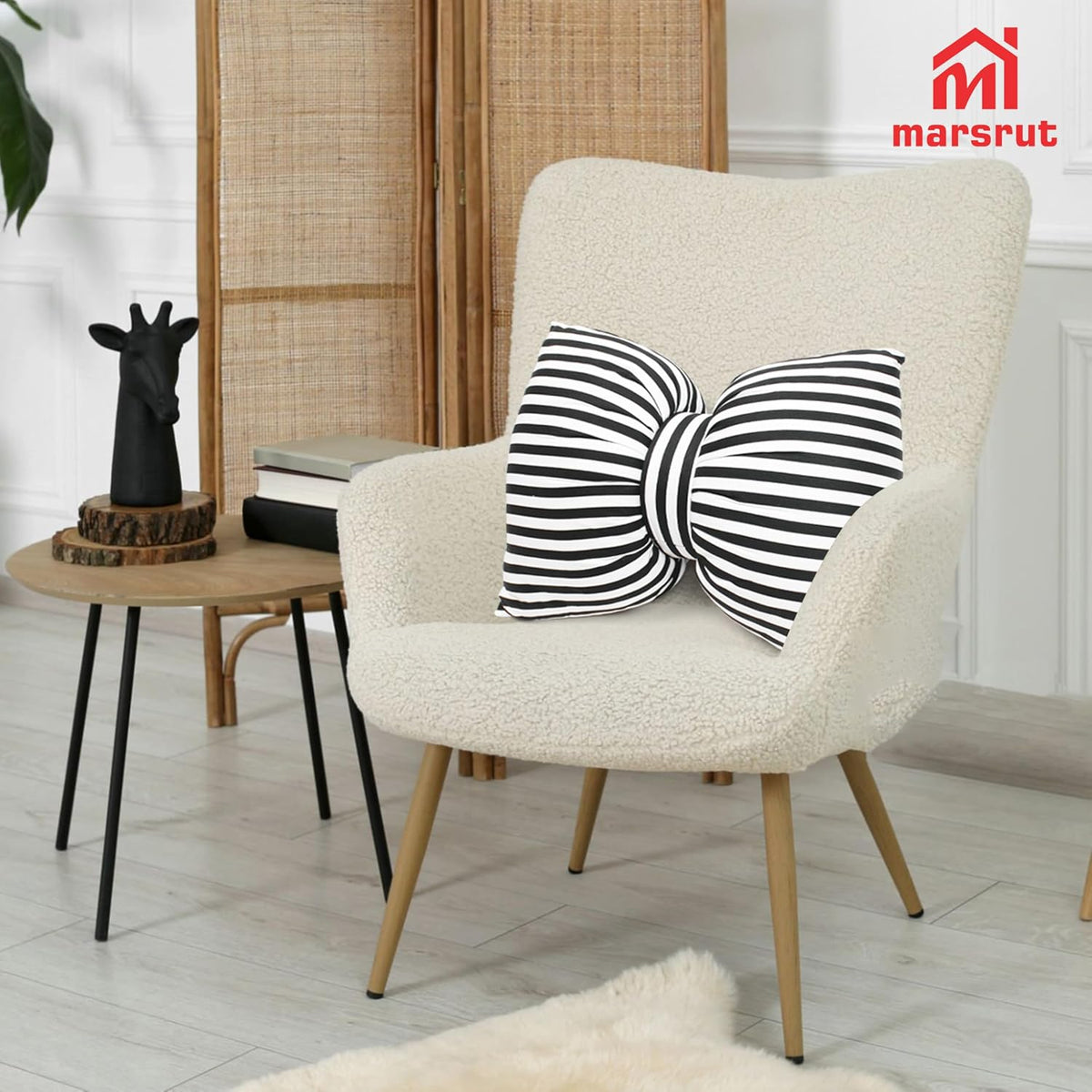 Bow Shaped Pillow, Decorative Sofa Throw Pillows, 17.7" x 13.8", Striped Black and White Reversible Pillow Cushions for Couch Bed Sofa Office Car Decor Neck Waist, Hand Made Cotton, Detachable to Wash