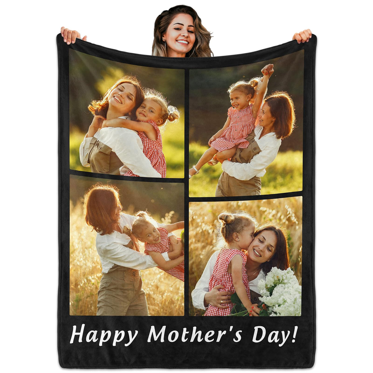Custom Blanket with Picture Text, Personalized 1 Photo Blanket, HD Printing Customized Flannel Throw Blanket Gifts for Mom Dad Couple Girlfriend Boyfriend Wife Husband