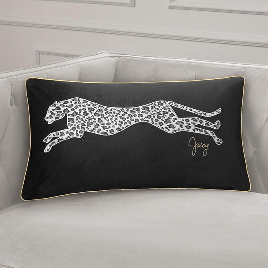 Juicy Couture Reversible Velvet Cheetah Pillow, 14" x 24" Decorative Pillow, Black