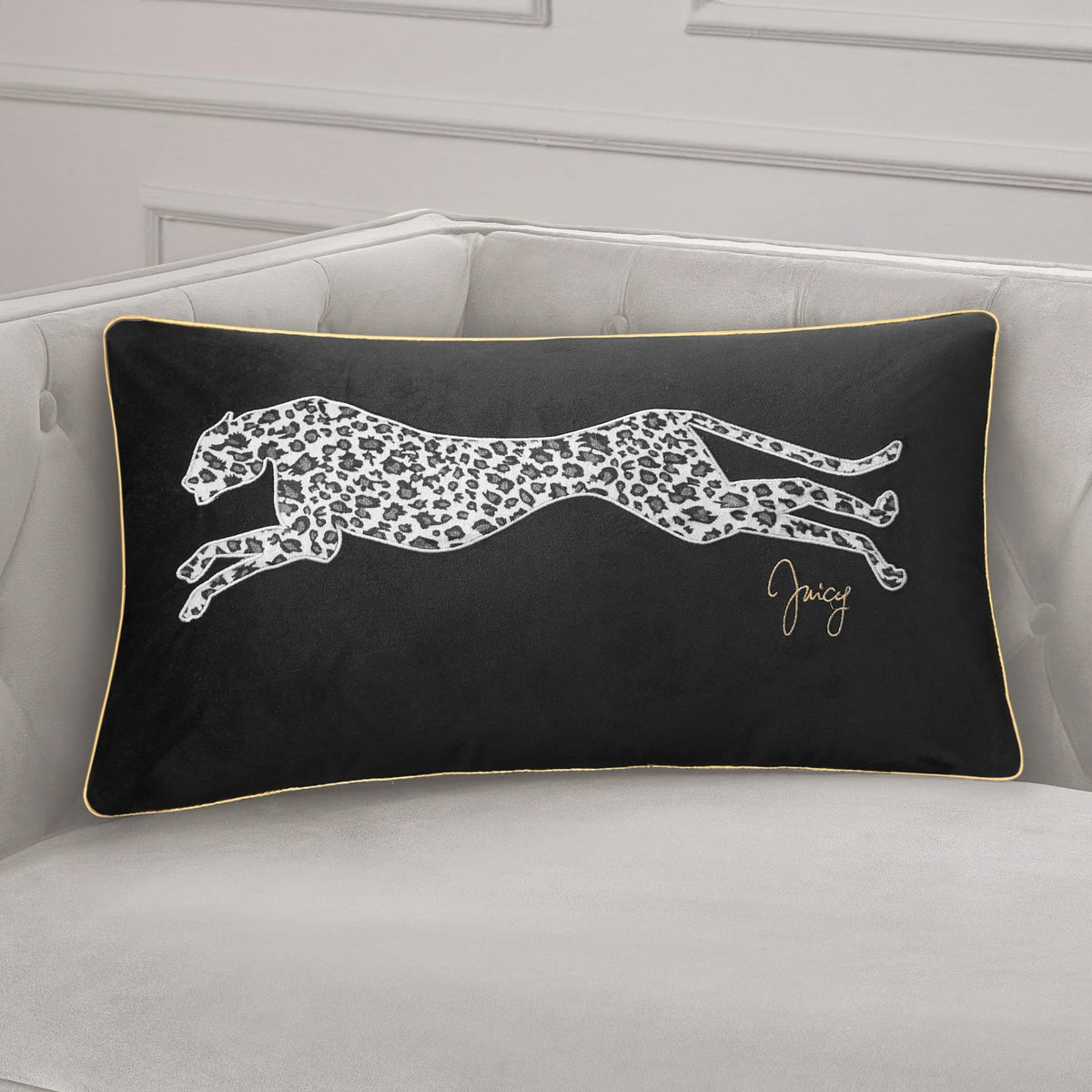 Juicy Couture Reversible Velvet Cheetah Pillow, 14" x 24" Decorative Pillow, Black