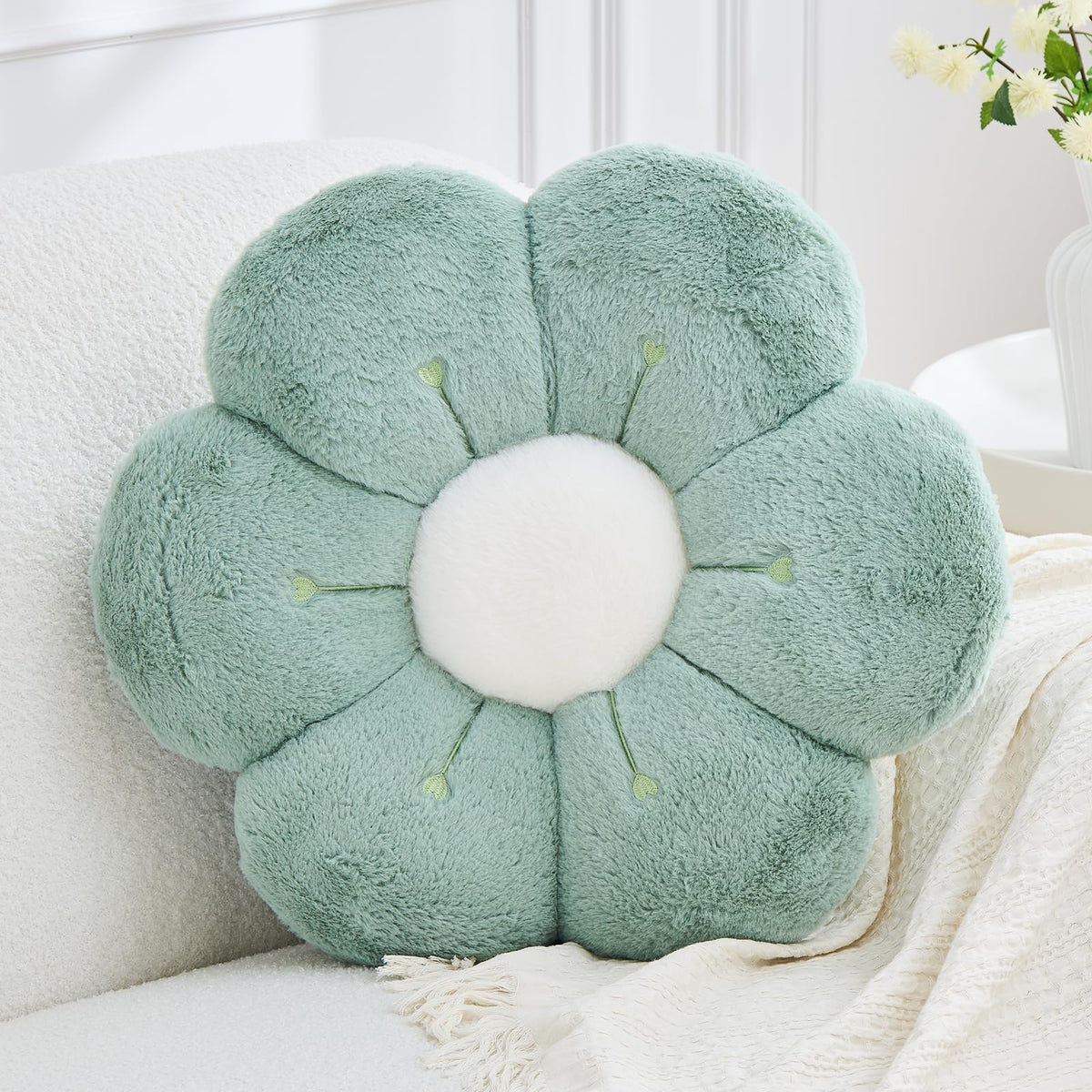 Flower Pillow, Light Pink Flower Decorative Throw Pillows for Bed Couch, Aesthetic Home Decor Cute 14.9" Daisy Floral Shaped Plush Pillow Floor Seat Cushion