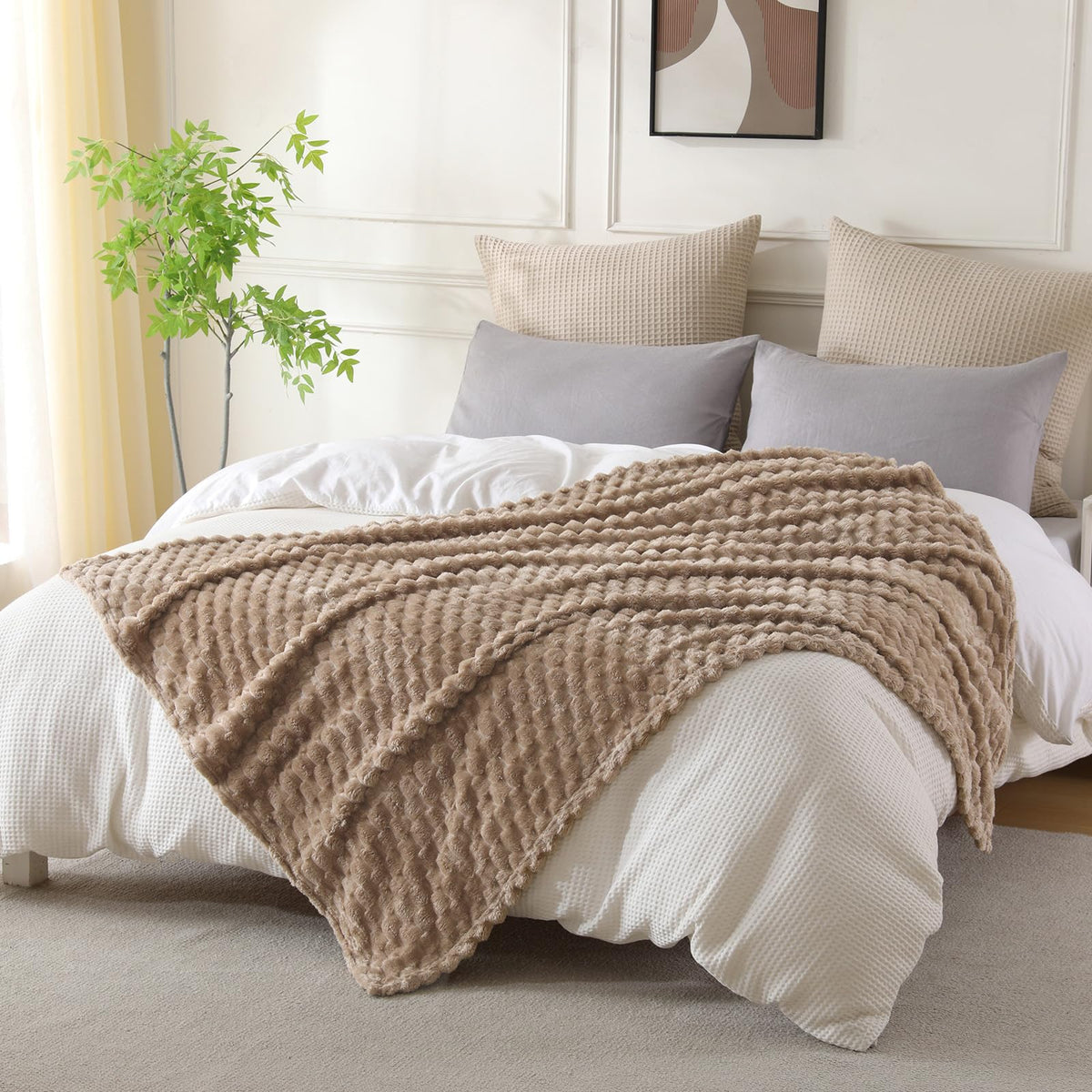 Light Blue Fleece Throw Blanket 50"×60" for Couch Sofa Bed