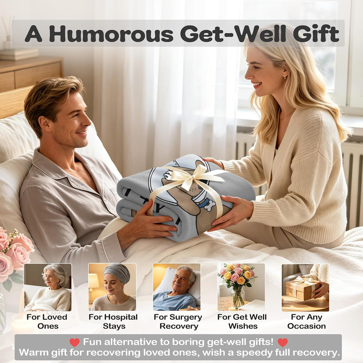 Get Well Gifts for Women/Men After Surgery Gray Blanket 50"x60"