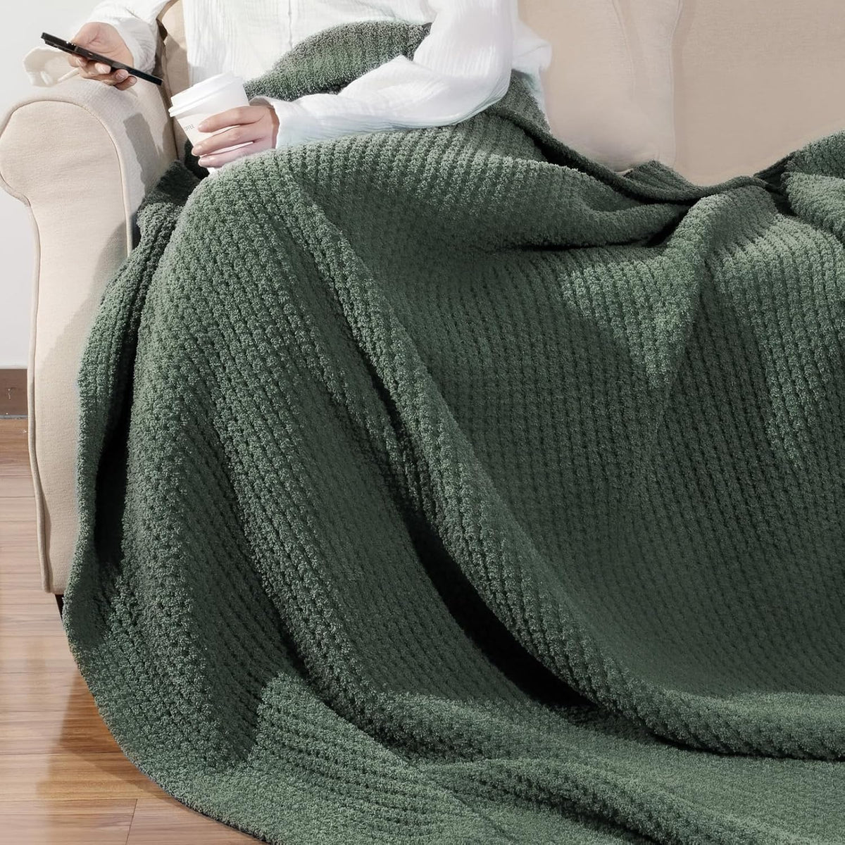 Waffle Knit Throw Blanket for Couch, Soft Cozy Chunky Knit Thick Knitted Blanket for Sofa, Bed, Gift for Women Girls Home Decor (Sage, Throw 50"x60")
