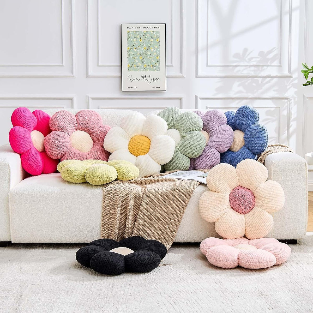 Flower Pillow, Light Pink Flower Decorative Throw Pillows for Bed Couch, Aesthetic Home Decor Cute 14.9" Daisy Floral Shaped Plush Pillow Floor Seat Cushion