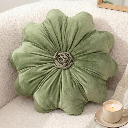 Flower Pillow,Olive Green Round Throw Pillows 15.7"