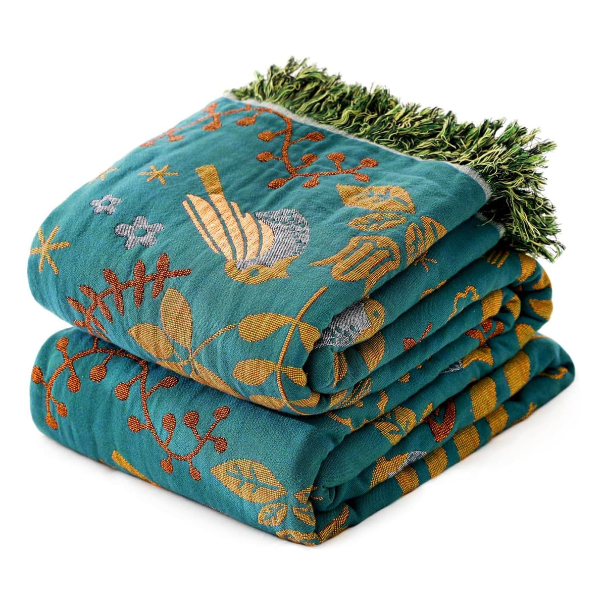 MSGKV Boho Throw Blanket 50"x60" Cotton Throw for Couch Sofa, Floral Quilt