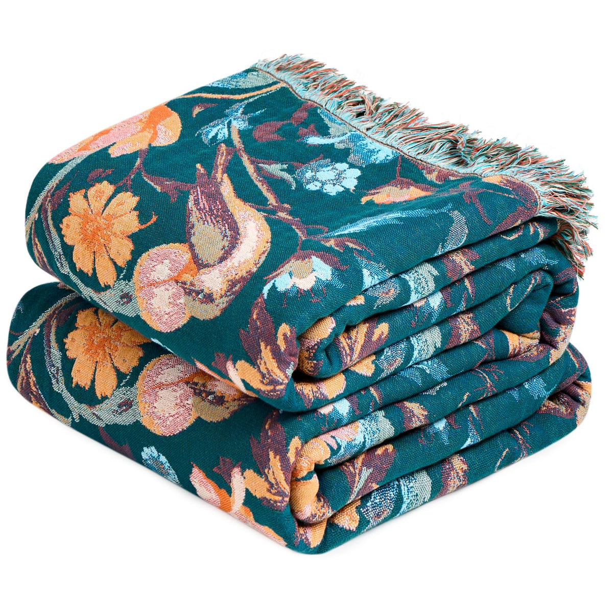 MSGKV Boho Throw Blanket 50"x60" Cotton Throw for Couch Sofa, Floral Quilt