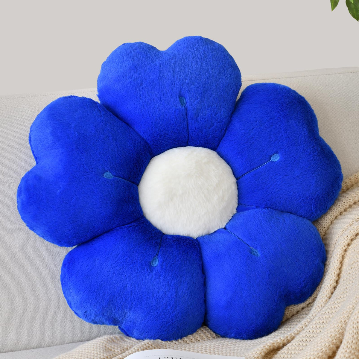 Flower Shaped Pillow, Cute Decorative Throw Pillow with Soft Artificial Rabbit Fur for Couch Bed Chair Floor, Flower Pillows Seating Cushions with Room Décor for Bedroom Living Room (14.9" Lavender)