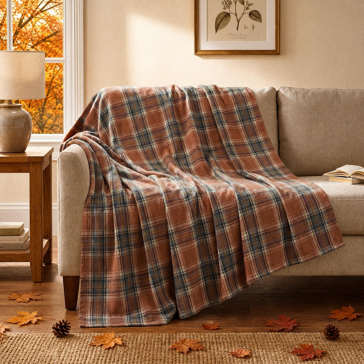 Horaldaily Rust Plaid Fall Decorative Throw Blanket 50x60
