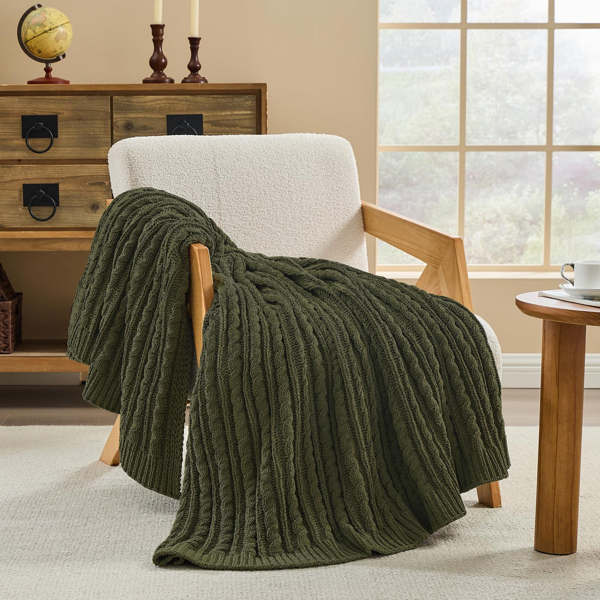 inhand Off White Knitted Throw Blanket for Couch and Bed, 50"x60"