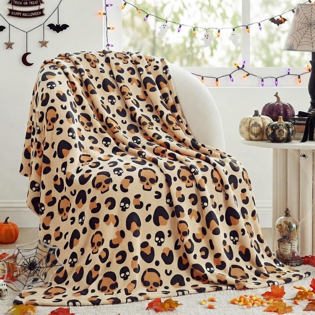 FuWeave Halloween Throw Blanket Cute Ghost Blanket Black and White Striped