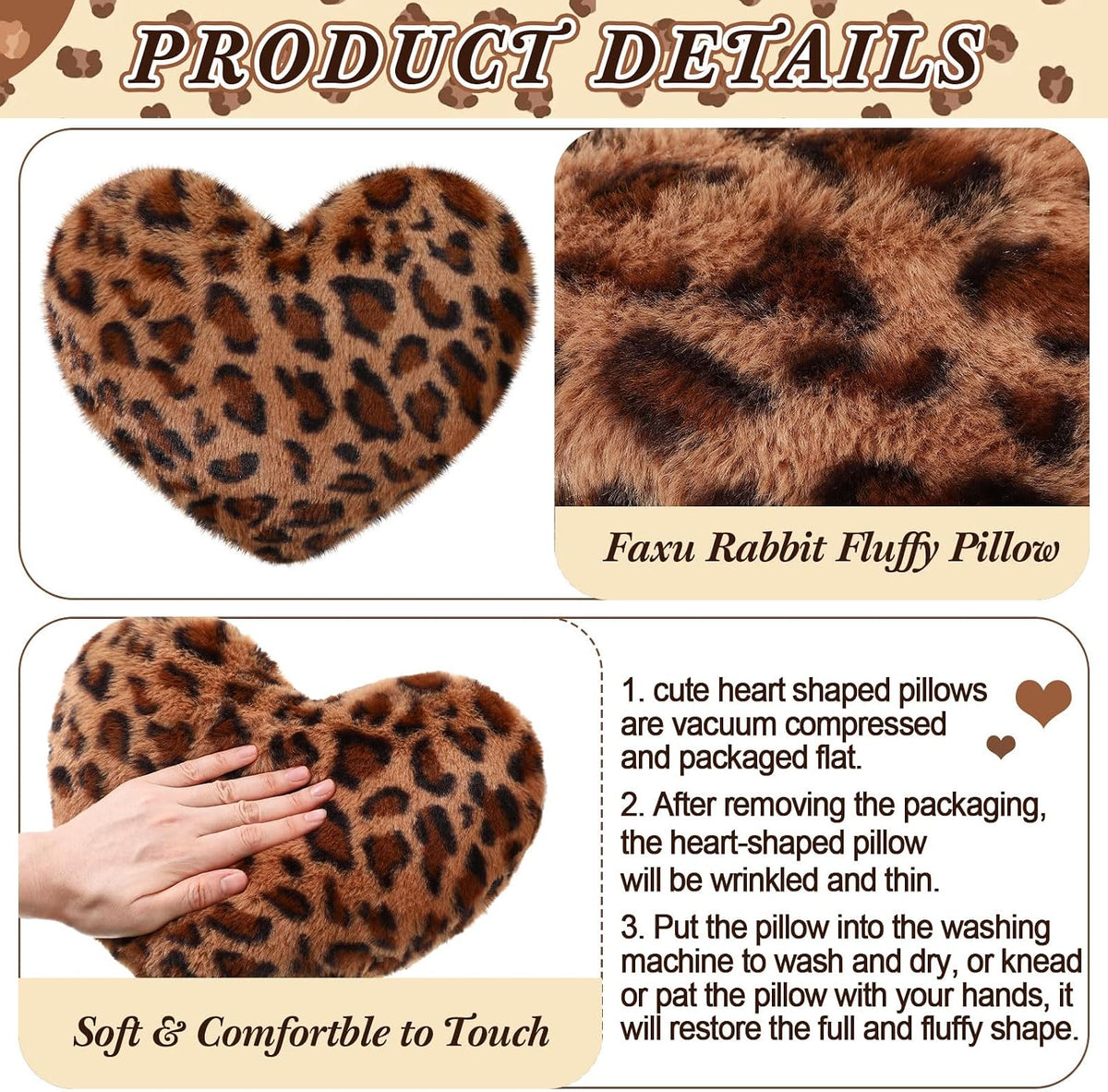 2 Pack Leopard Throw Pillows, Small Heart Shaped Wedding Decor