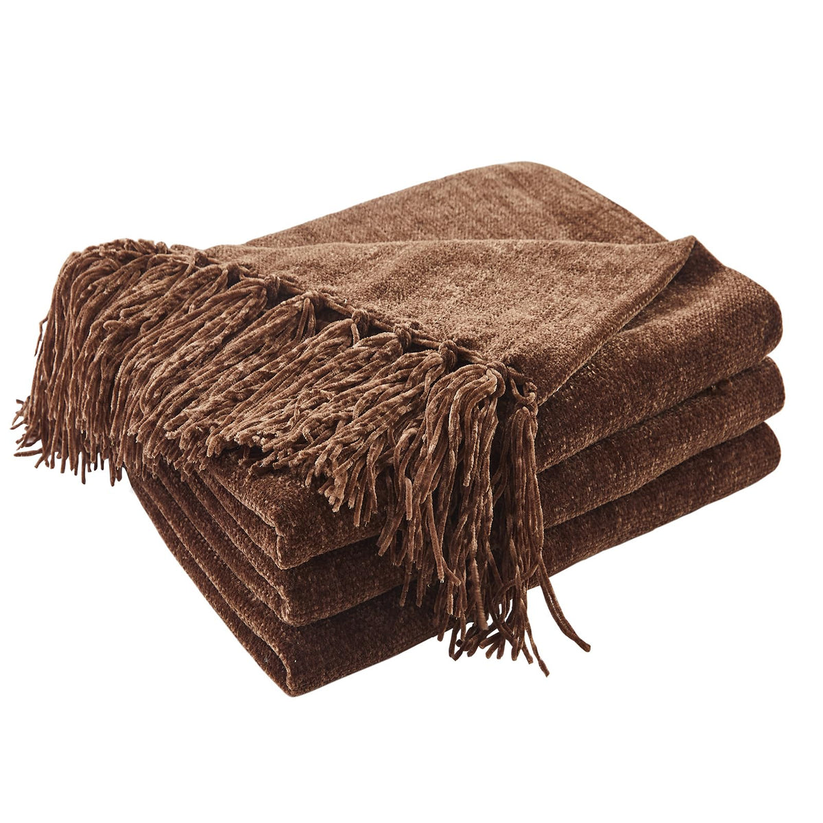 CozeCube Chenille Throw Blanket, Rust Orange Fringe Blanket, 50"X60"