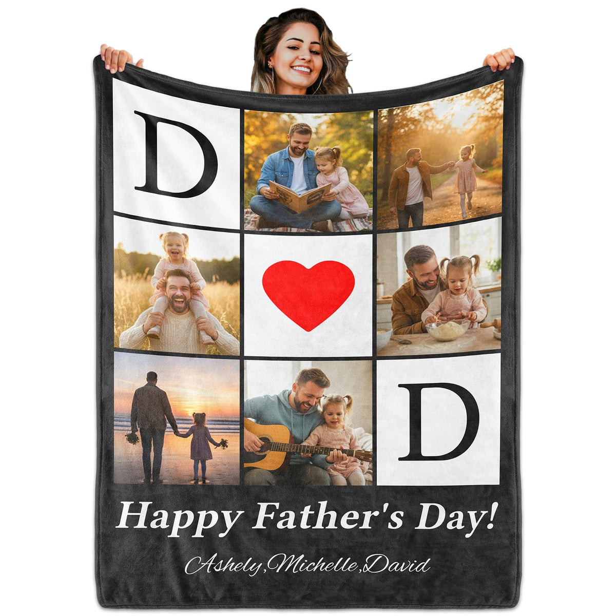 Custom Blanket with Picture Text, Personalized 1 Photo Blanket, HD Printing Customized Flannel Throw Blanket Gifts for Mom Dad Couple Girlfriend Boyfriend Wife Husband