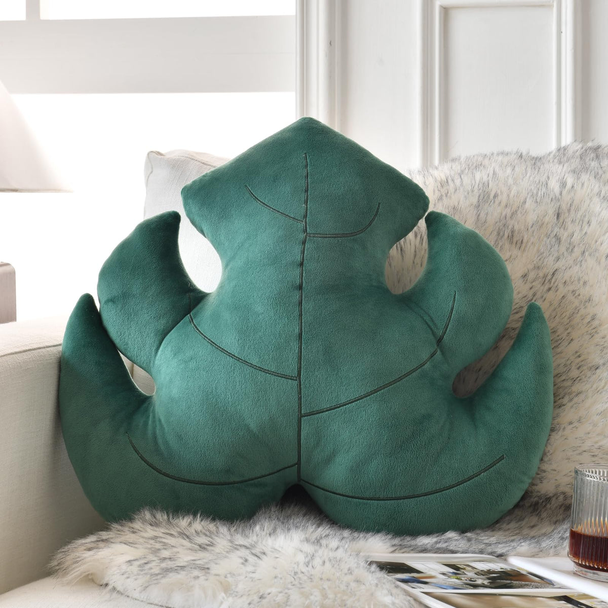 Leaf Pillow, Cute Decorative Throw Plant Pillow (Light Green, 15 Inches)