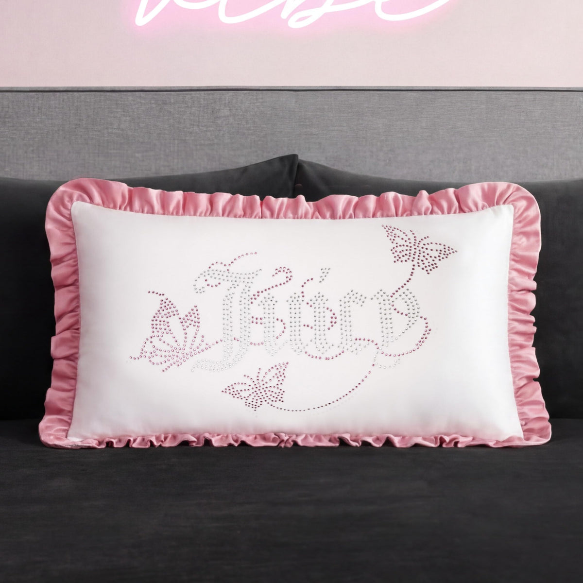 Juicy Couture Velvet Bow Designer Decorative Pillow - 10"x18", Light Pink