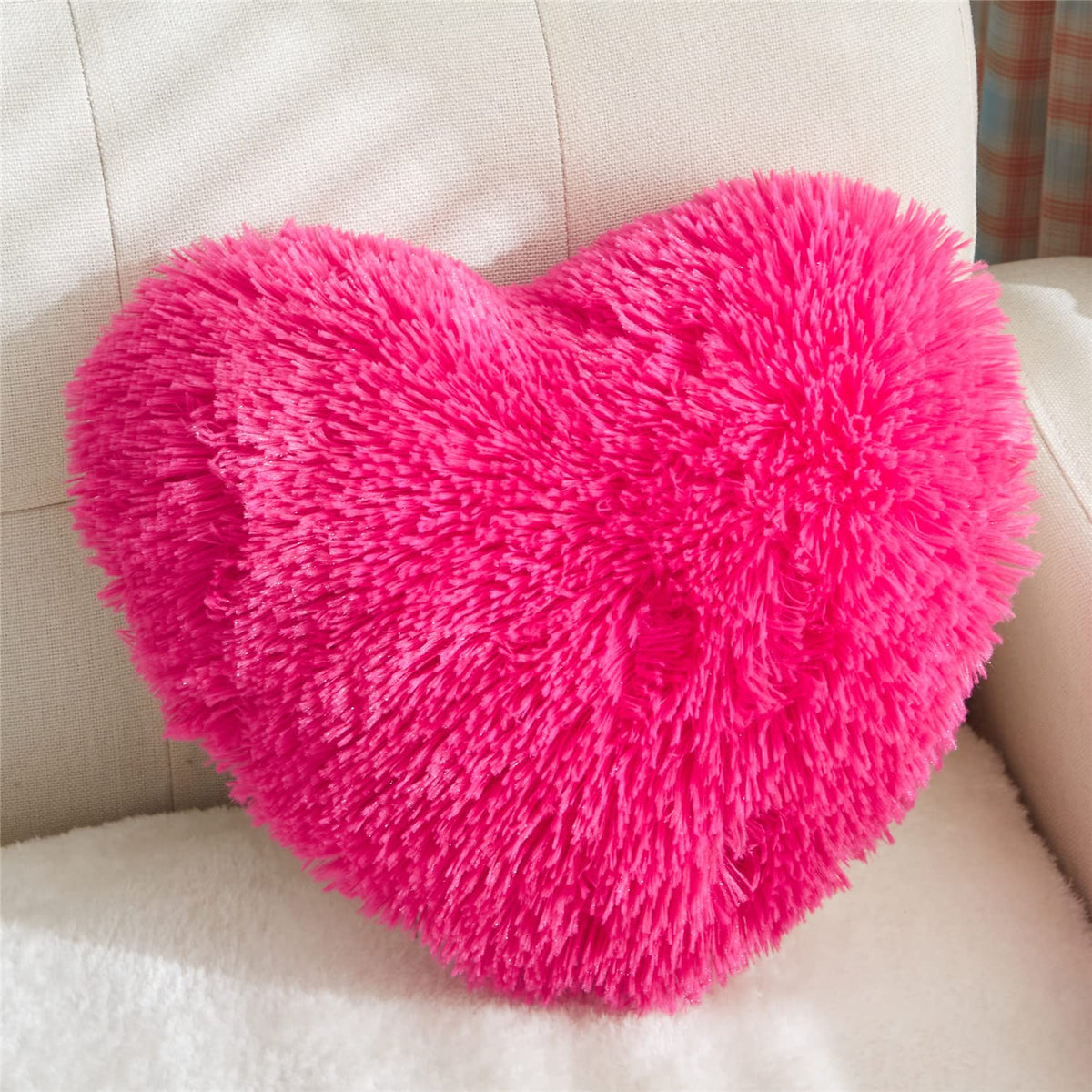 MOOWOO Fluffy Heart Pillow, Faux Fur Throw Pillow,Sherpa Plush Fluffy, Cute Soft Throw Cushion, Christmas Day,Valentines Day Decor for Home Bed Couch (Purple)