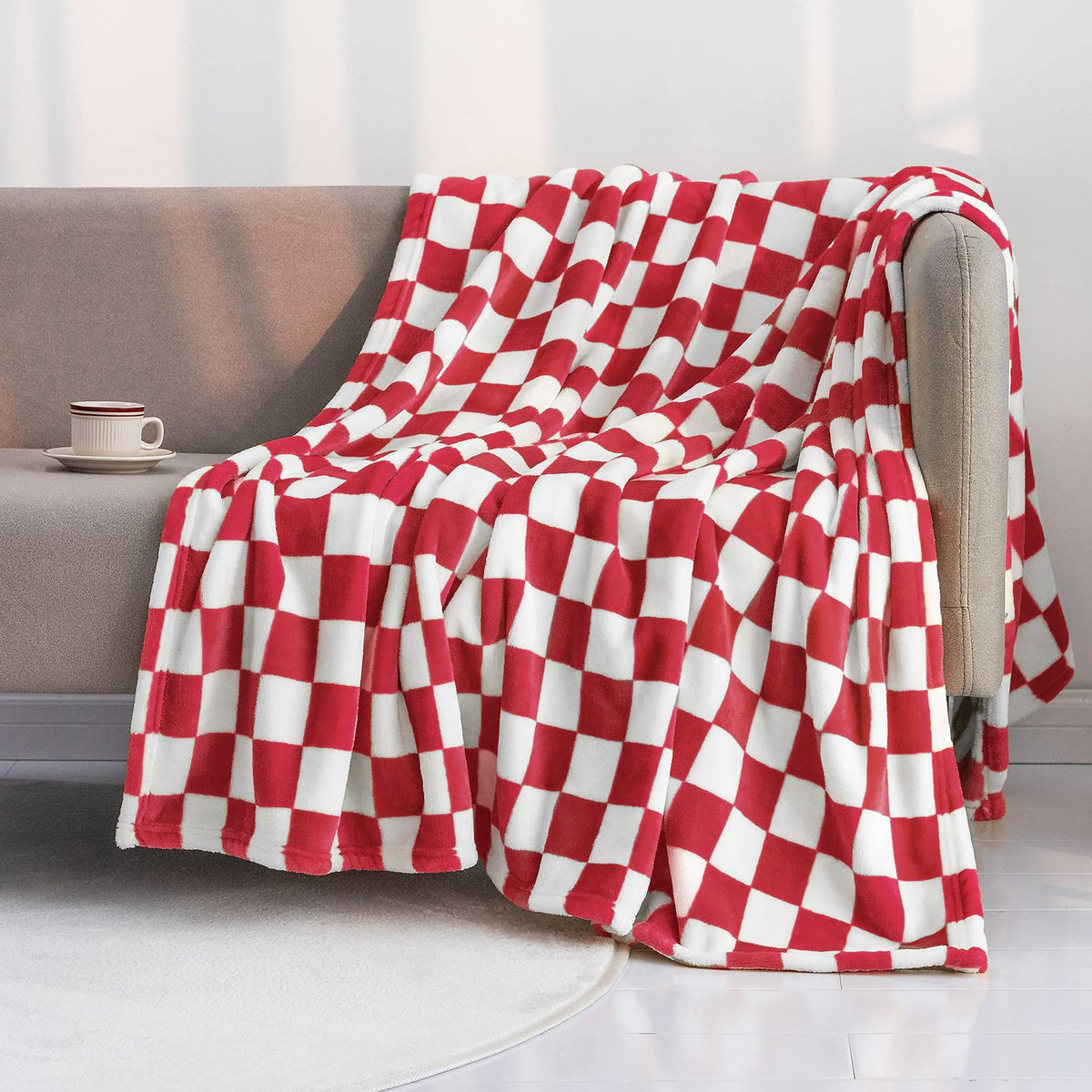 LOMAO Throw Blankets Flannel Blanket with Checkerboard Grid Pattern Soft Throw Blanket for Couch, Bed, Sofa Luxurious Warm and Cozy for All Seasons (Black, 50"x60")