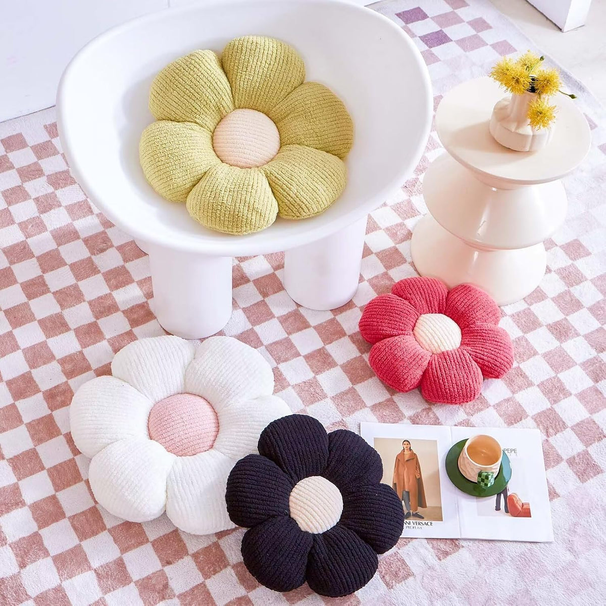 Flower Pillow, Light Pink Flower Decorative Throw Pillows for Bed Couch, Aesthetic Home Decor Cute 14.9" Daisy Floral Shaped Plush Pillow Floor Seat Cushion