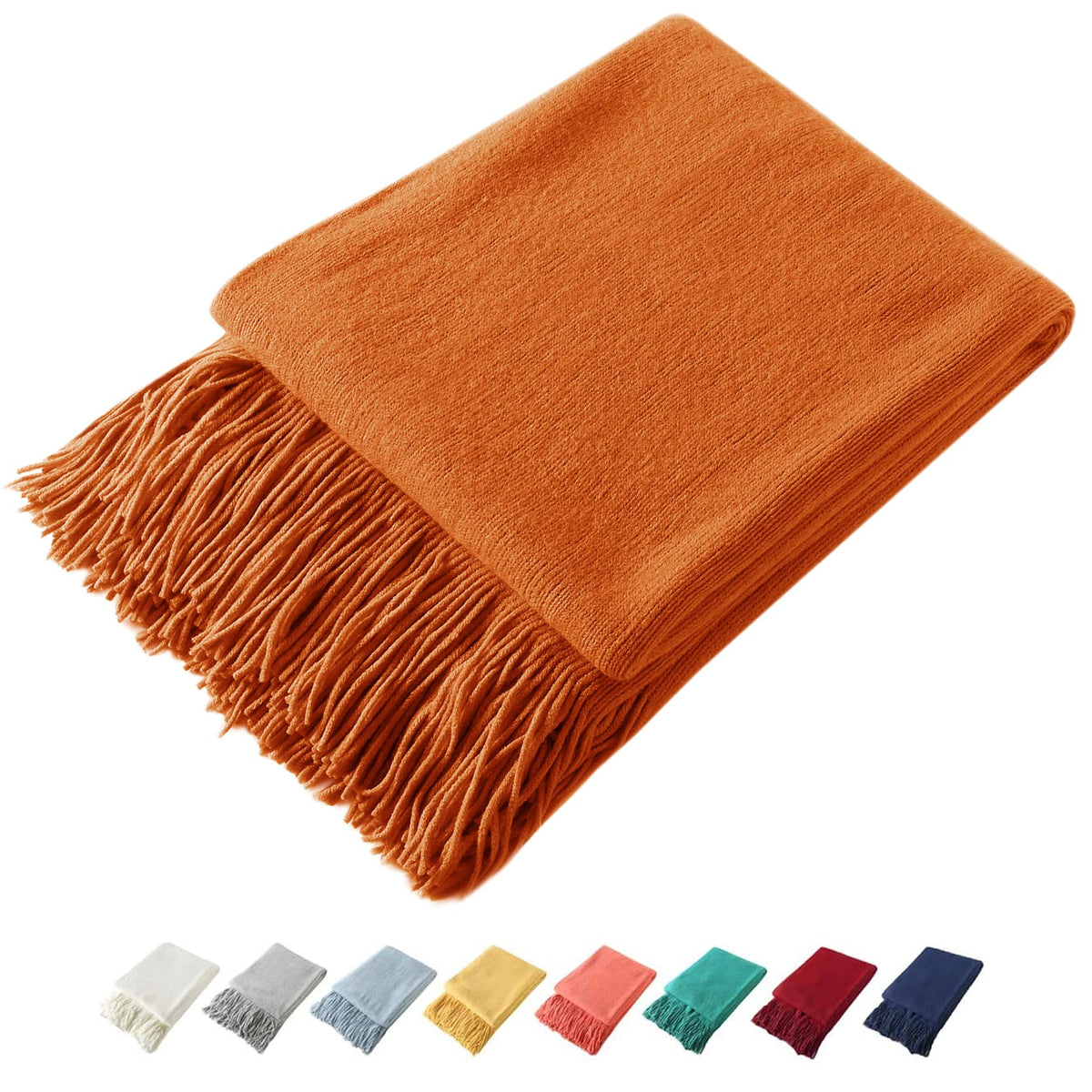 Homiest Pale Blue Knitted Throw Blanket with Fringe, 50x60 Inch