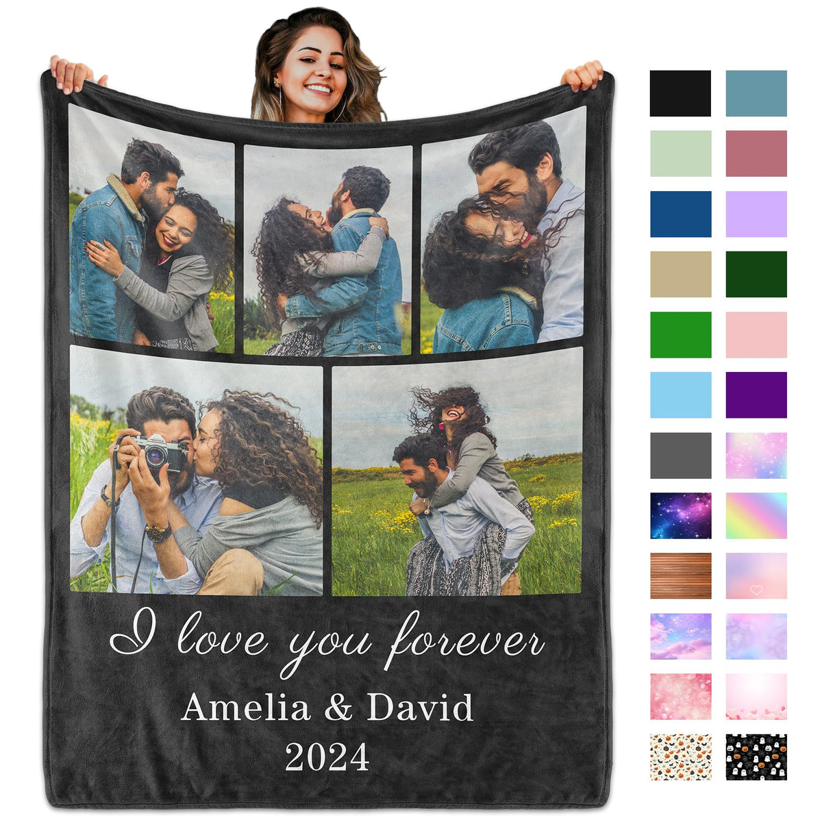 Custom Blanket with Picture Text, Personalized 1 Photo Blanket, HD Printing Customized Flannel Throw Blanket Gifts for Mom Dad Couple Girlfriend Boyfriend Wife Husband