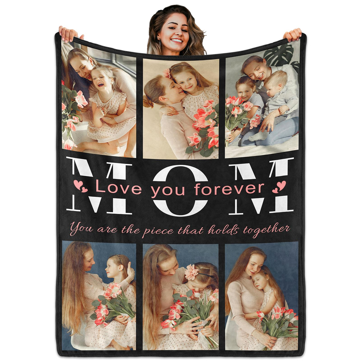 Custom Blanket with Picture Text, Personalized 1 Photo Blanket, HD Printing Customized Flannel Throw Blanket Gifts for Mom Dad Couple Girlfriend Boyfriend Wife Husband