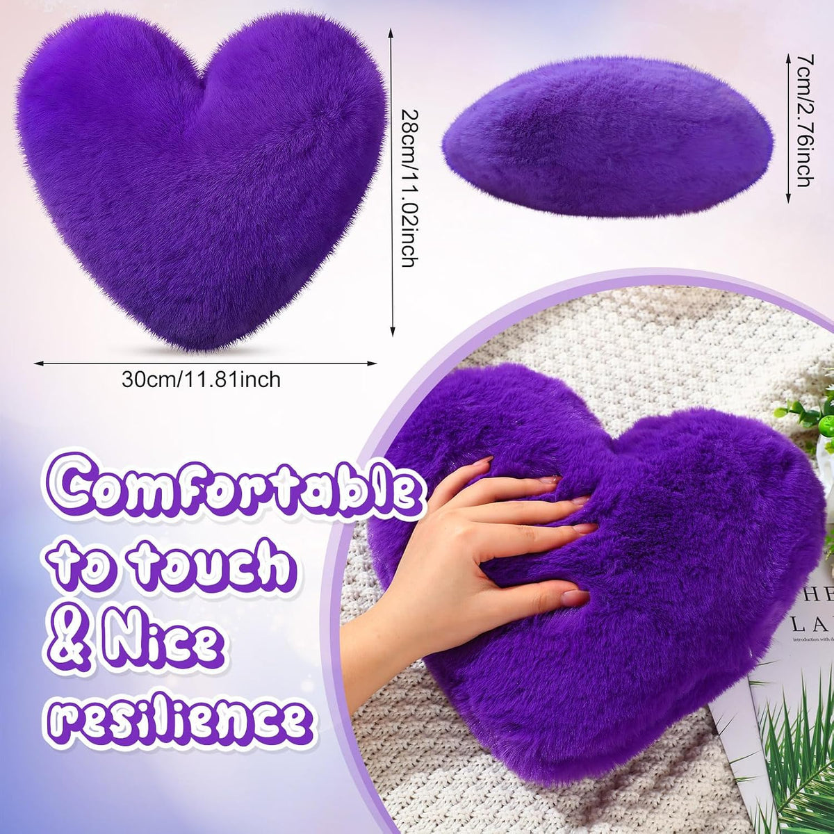 Marsui 2 Pcs Heart Pillows, Royal Purple, 11.81 x 11.02 Inch