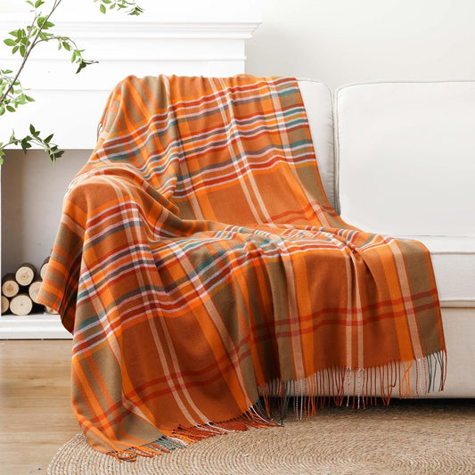 Orange Plaid Throw Blanket for Couch, Fall Throw Blanket 50"x60" Fall Decor