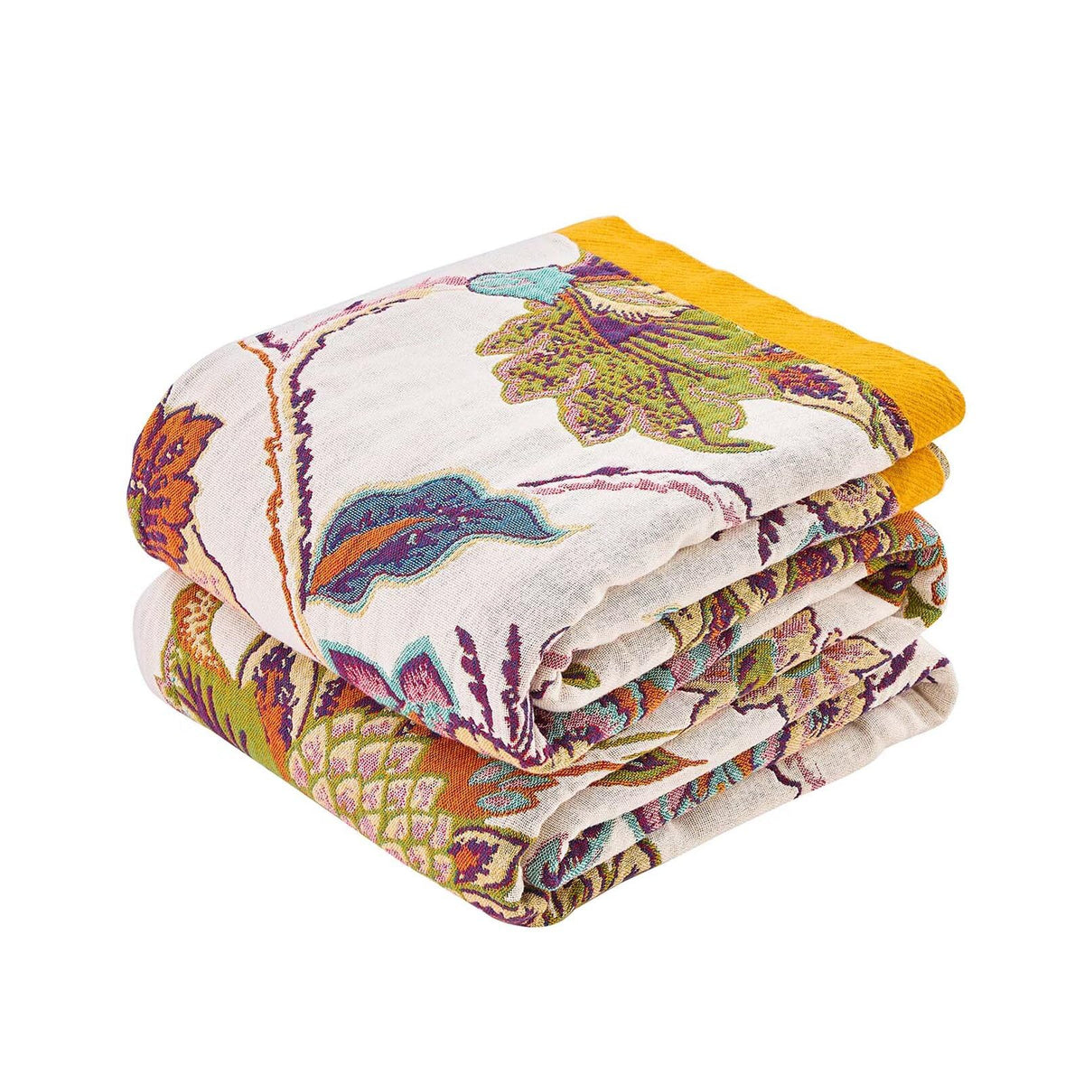 XIBLC Boho Throw Blanket, 100% Cotton Ultra Soft Luxury Throw Rustic Quilt, 50"x60" Floral Bird Butterfly Farmhouse Decor Bed Blankets, All Season Rustic Reversible Bohemian Throw for Bed - Yellow