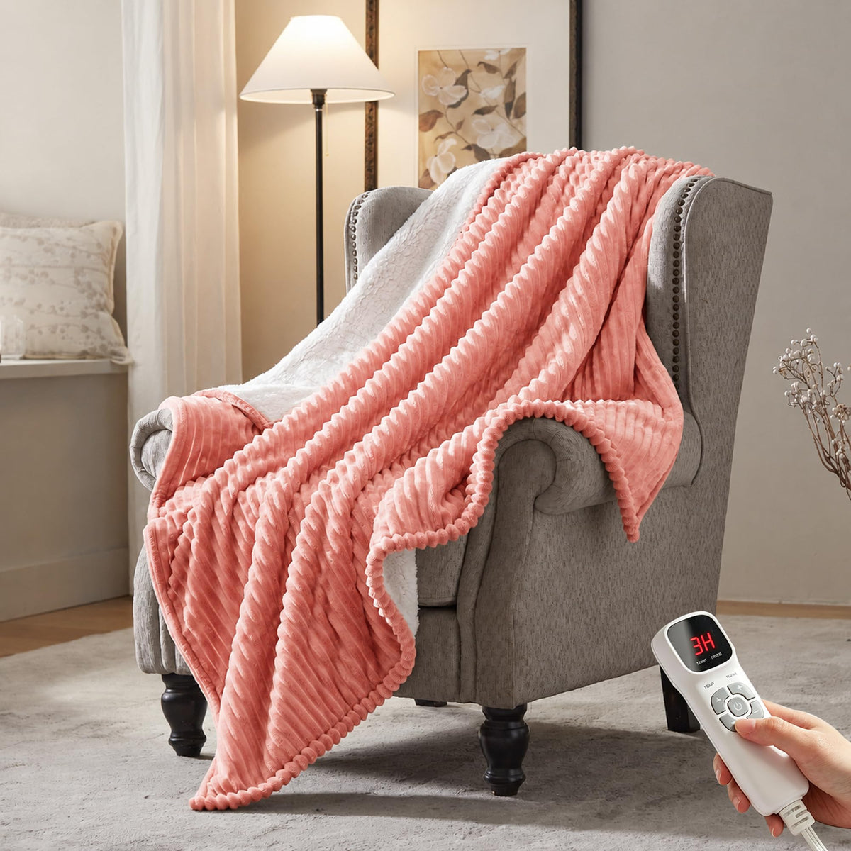 Electric Heated Blanket,50"x60" Heating Throw Flannel London Grey