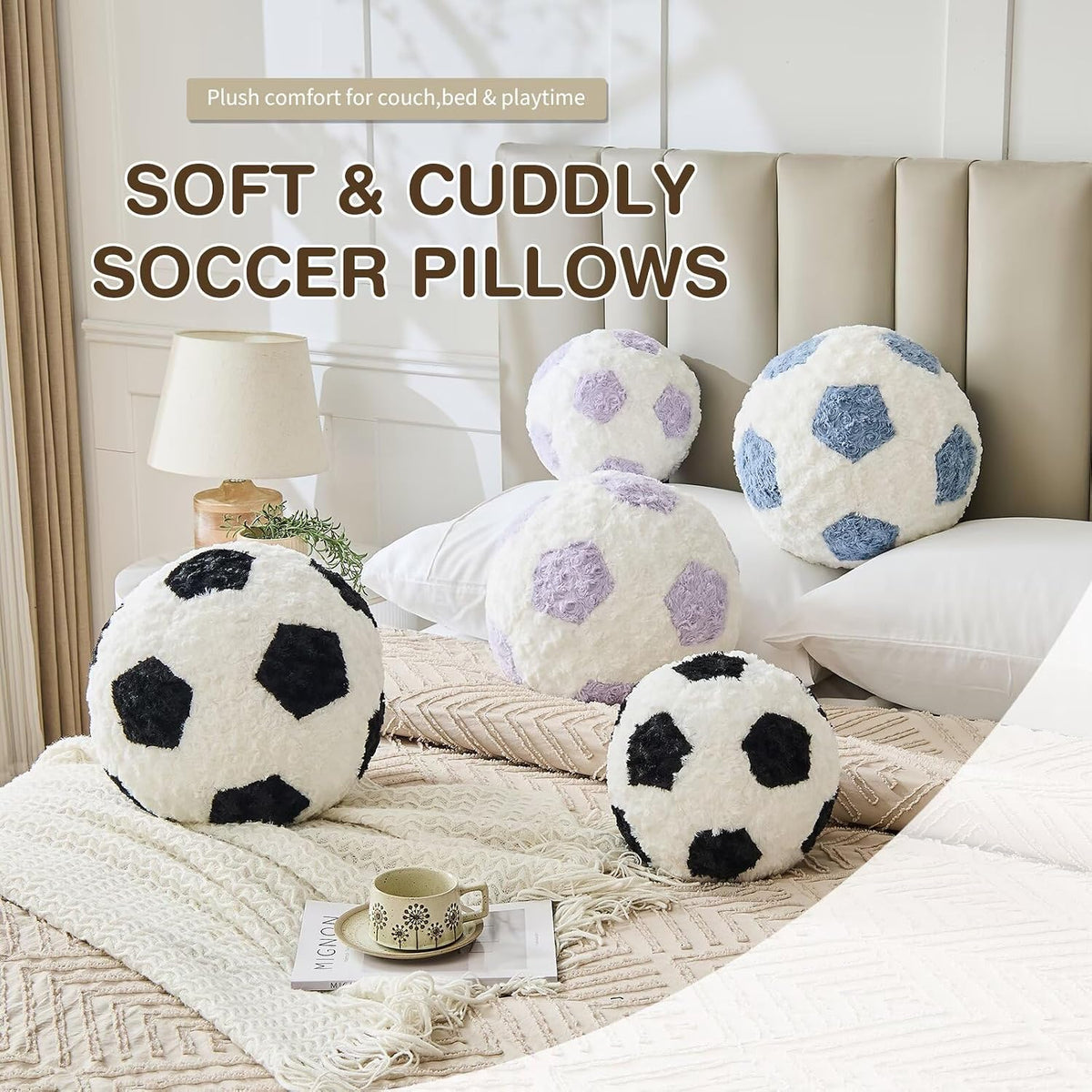 Soccer Throw Pillow Black Round Football Ball Pillow Soccer Plush Pillows Aesthetic Home Decor Soccer Ball Decorative Pillow Soft Soccer Ball for Bed Couth