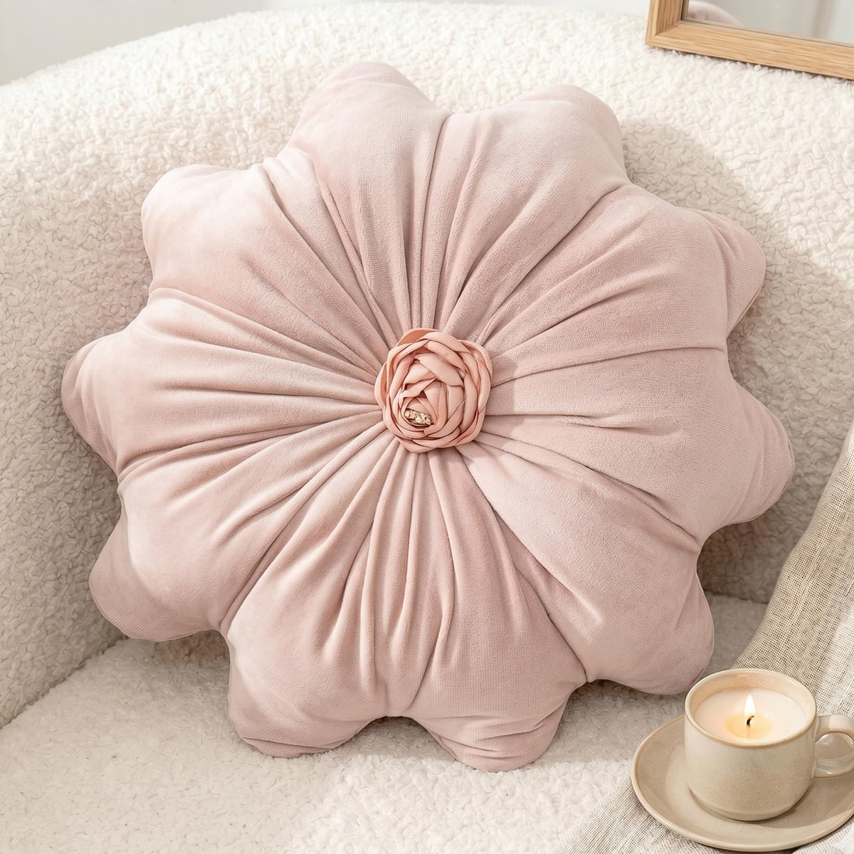 Flower Pillow,Olive Green Round Throw Pillows 15.7"