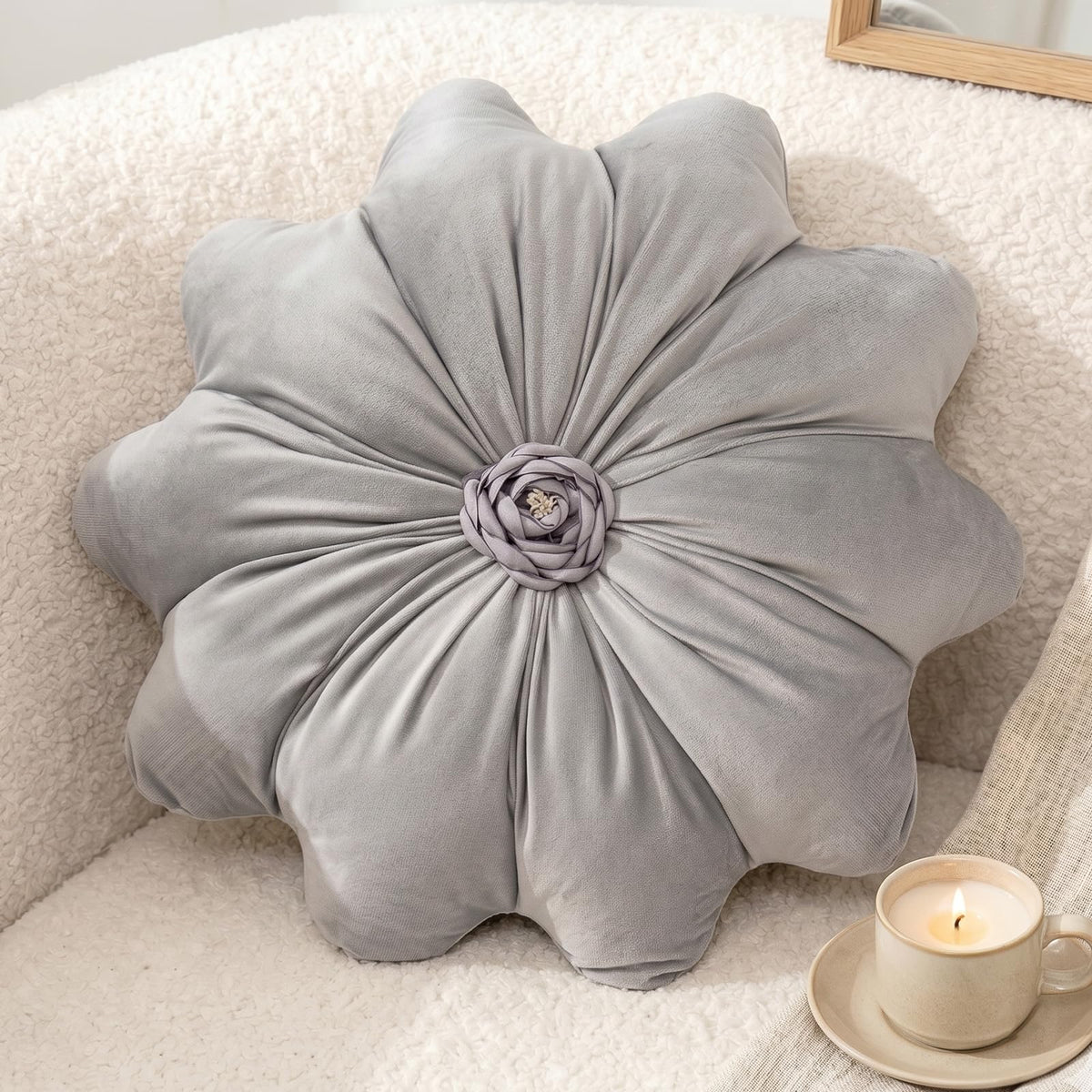 Flower Pillow,Olive Green Round Throw Pillows 15.7"